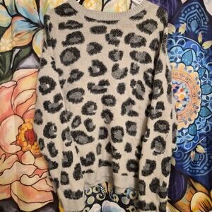 Leopard Print Sweater - Black and Cream